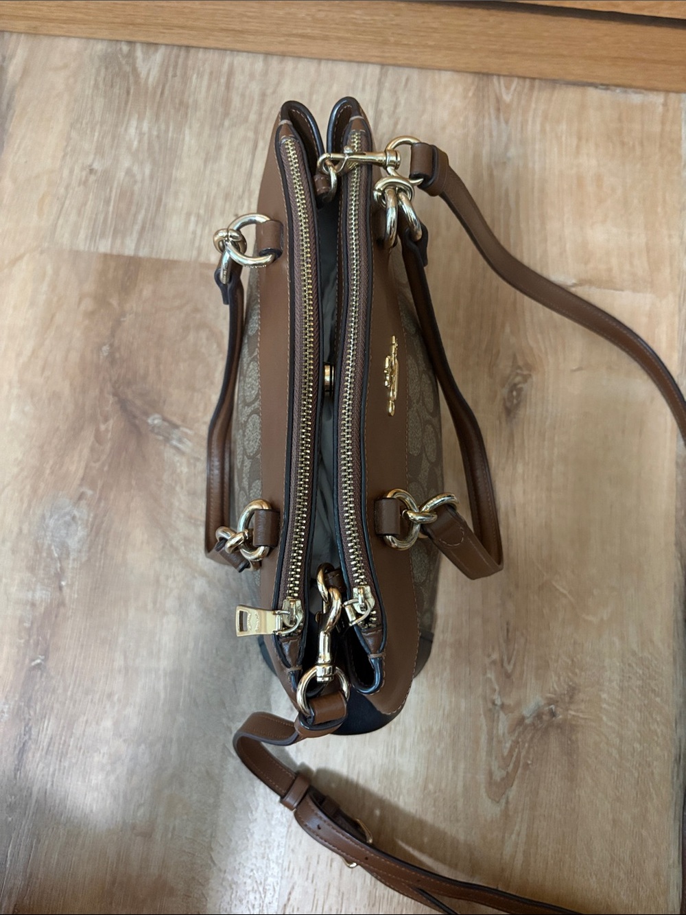Coach Brown/Black Signature Brooke Caryall Satchel Crossbody Purse - Picture 3 of 7